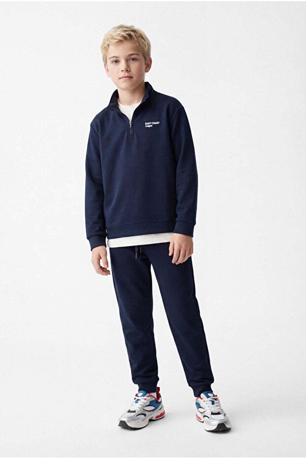 سويت شيرت للأولاد ياقة مرتفعة متوسطة الطول نصف سحاب أمامي