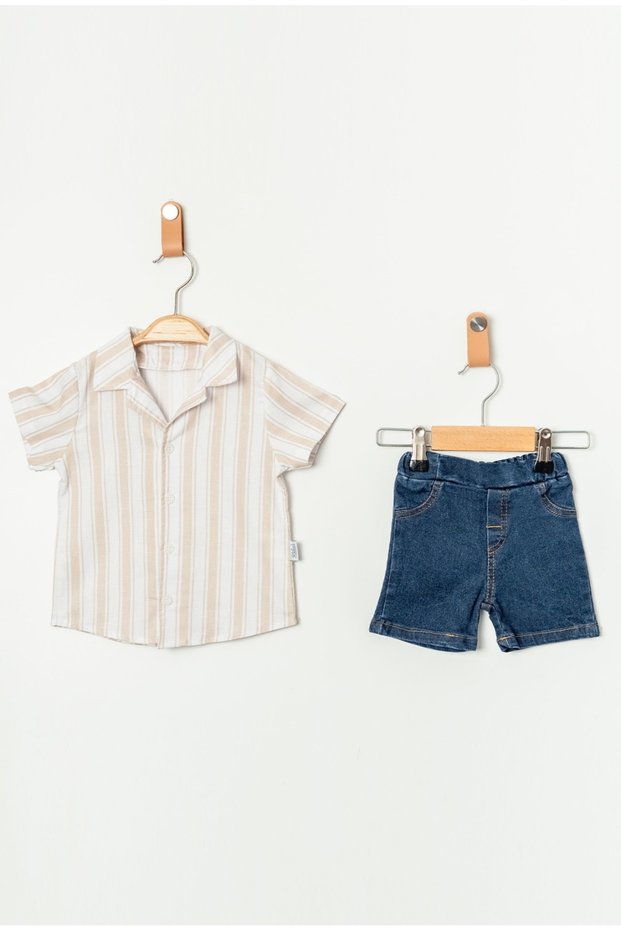 Baby Boy Striped Shirt Denim Shorts Set