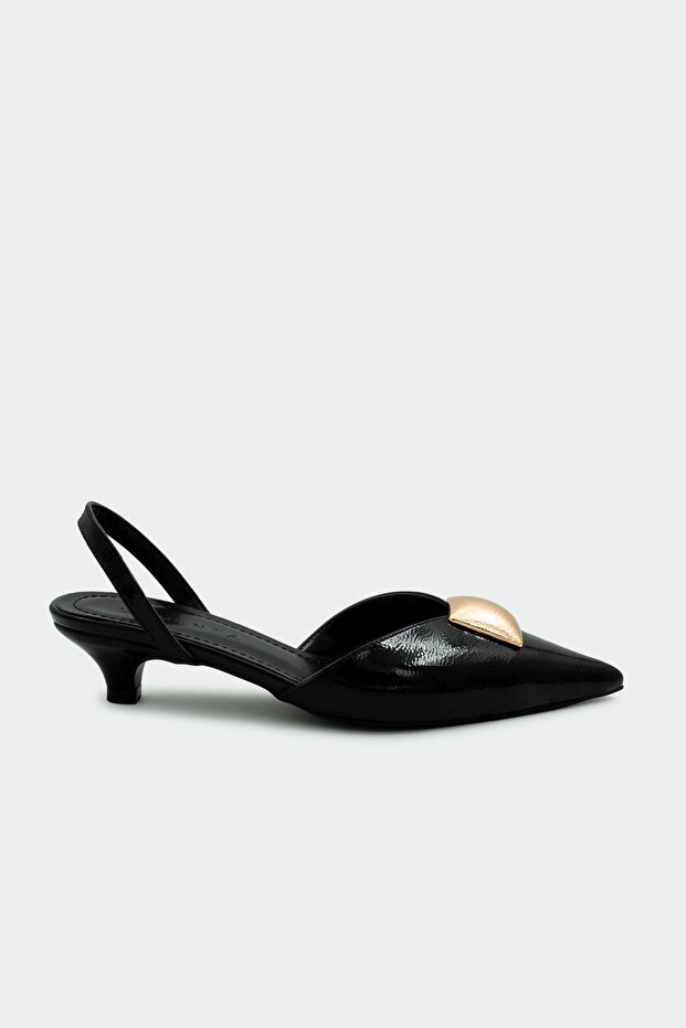 Ontri Gold Accessory Women's Black Heeled Shoes