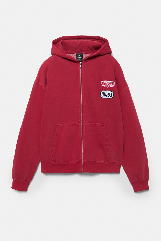 Fermuarlı yamalı kapüşonlu sweatshirt - 7