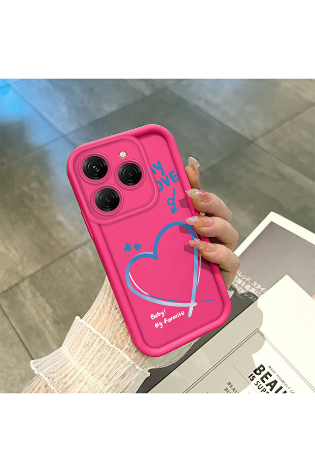 حافظة هاتف من السيليكون المقاوم للصدمات بنمط قلب متوافقة مع هاتف Tecno Spark 20 Pro باللون الأحمر الوردي - 4