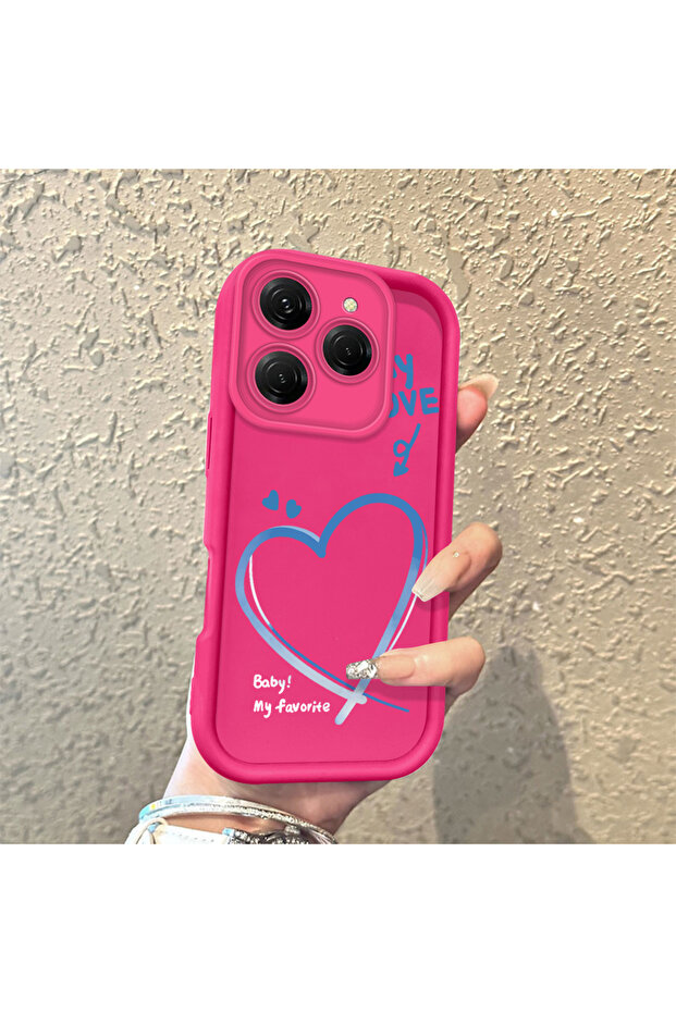 حافظة هاتف من السيليكون المقاوم للصدمات بنمط قلب متوافقة مع هاتف Tecno Spark 20 Pro باللون الأحمر الوردي - 6