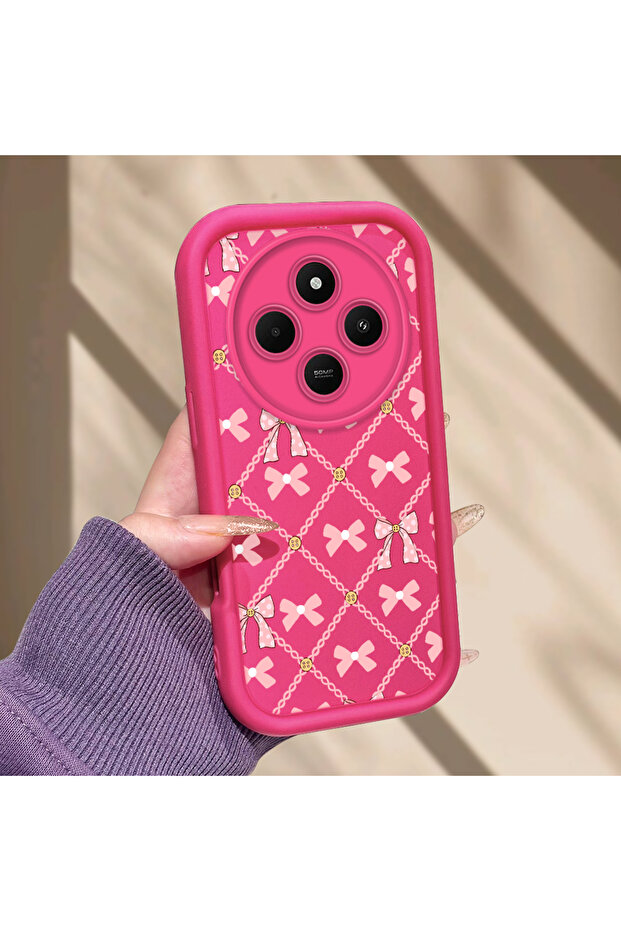 Redmi 14C Compatible Silicone Shockproof Rose Red Phone Case Bow Pattern - 7
