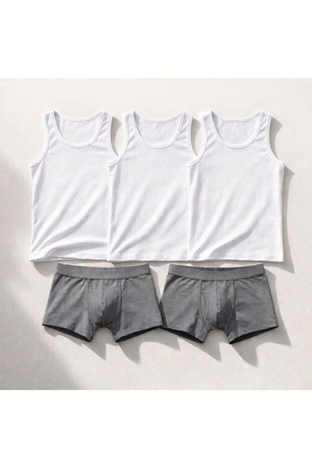 Men's Luxury Underwear Set 3 White Undershirts 2 Boxers Groom's Package