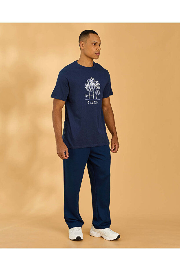 Men Navy Basic Graphic T Shirt - 5