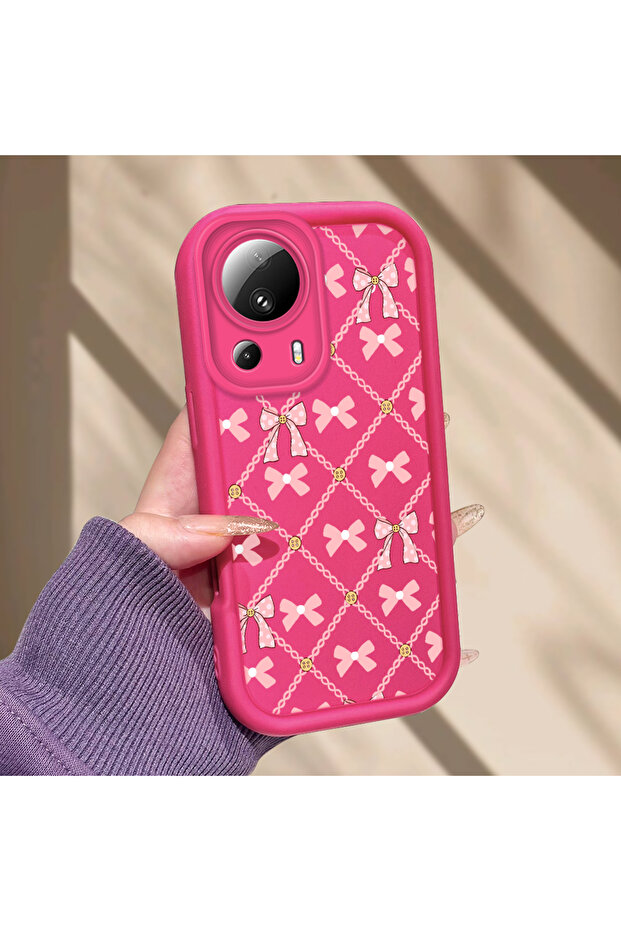 حافظة هاتف Mi 13 Lite 5G متوافقة مع السيليكون المقاوم للصدمات باللون الأحمر الوردي بنمط فيونكة - 7