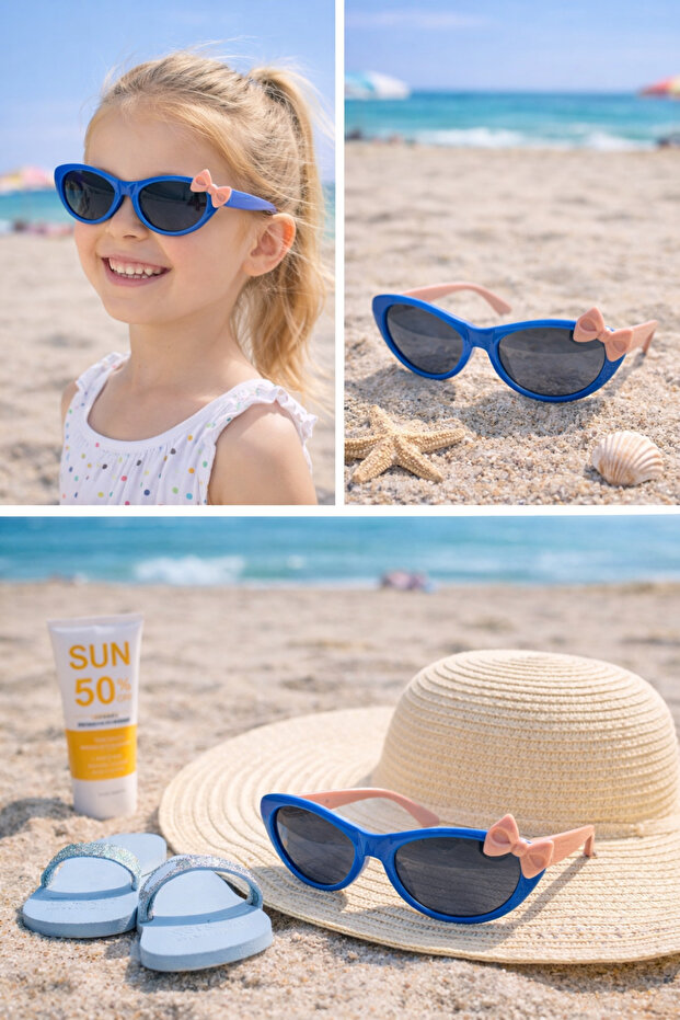 Children's Sunglasses Bow Detail Cat Eye Model 5235 Blue