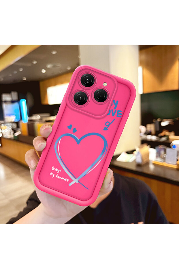 حافظة هاتف من السيليكون المقاوم للصدمات بنمط قلب متوافقة مع هاتف Tecno Spark 20 Pro باللون الأحمر الوردي - 1