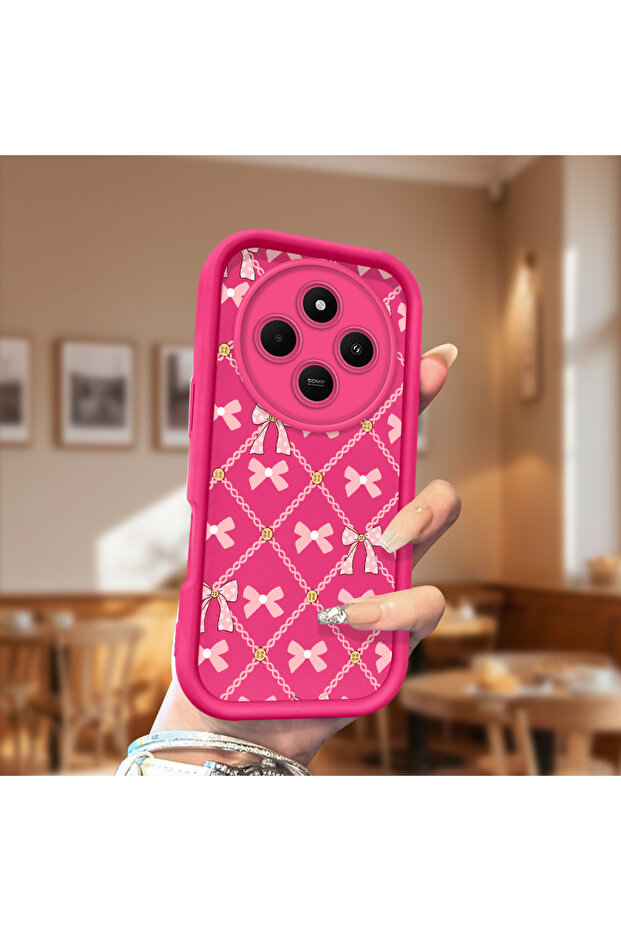 Redmi 14C Compatible Silicone Shockproof Rose Red Phone Case Bow Pattern - 2