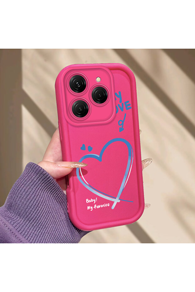 حافظة هاتف من السيليكون المقاوم للصدمات بنمط قلب متوافقة مع هاتف Tecno Spark 20 Pro باللون الأحمر الوردي - 7