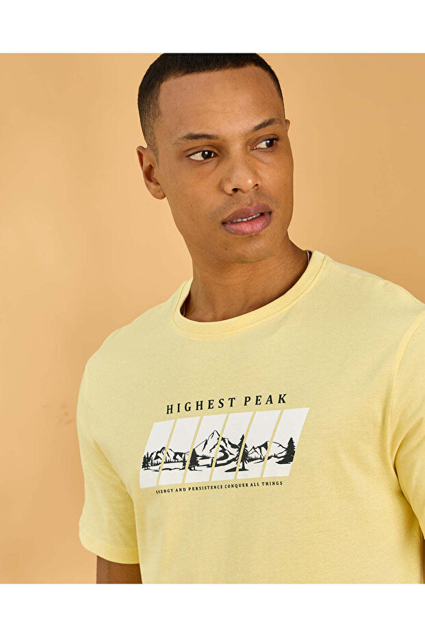 Men Yellow Basic Graphic T Shirt - 4