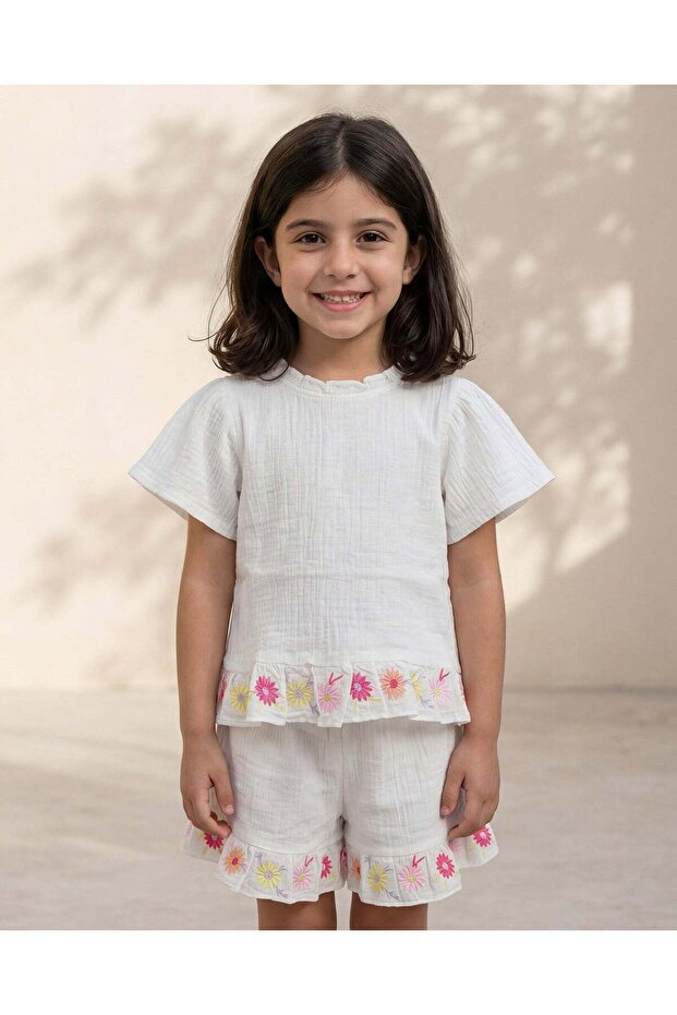 Girls White Embroidered Dobby Blouse