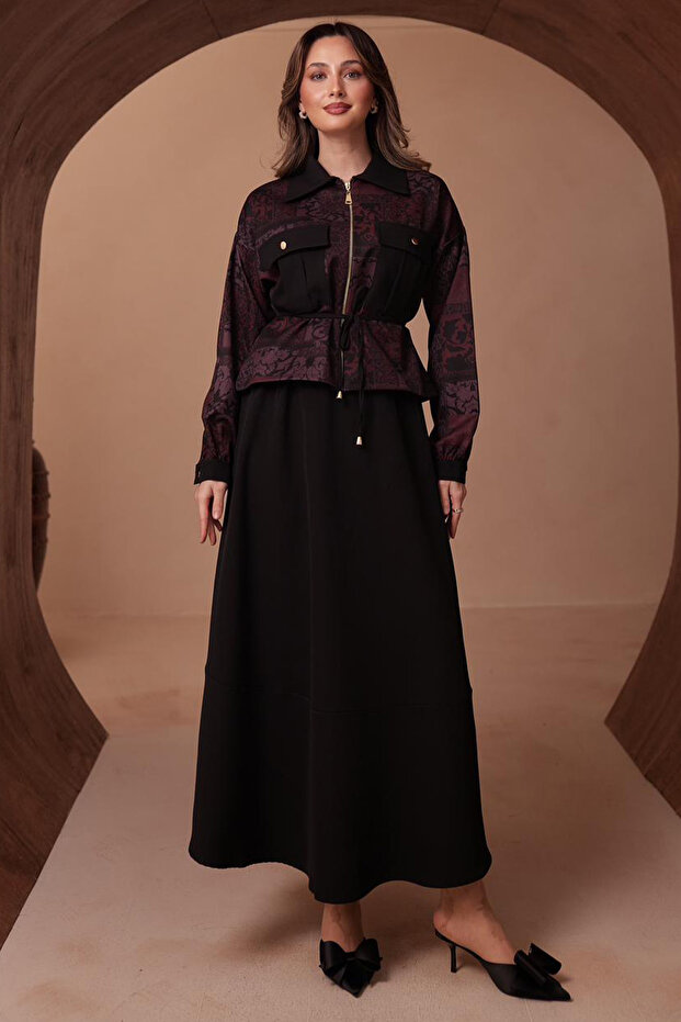 Patterned Jacket Set N2713 Plum - 2