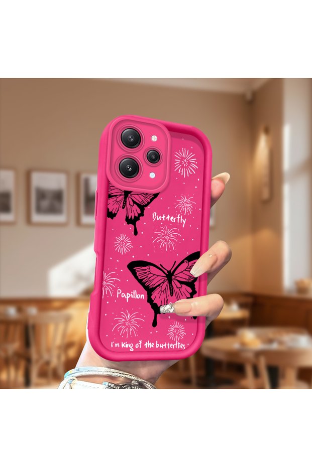 Silicone Slim Soft Rose Red Phone Case Butterfly Pattern Compatible with Redmi 12