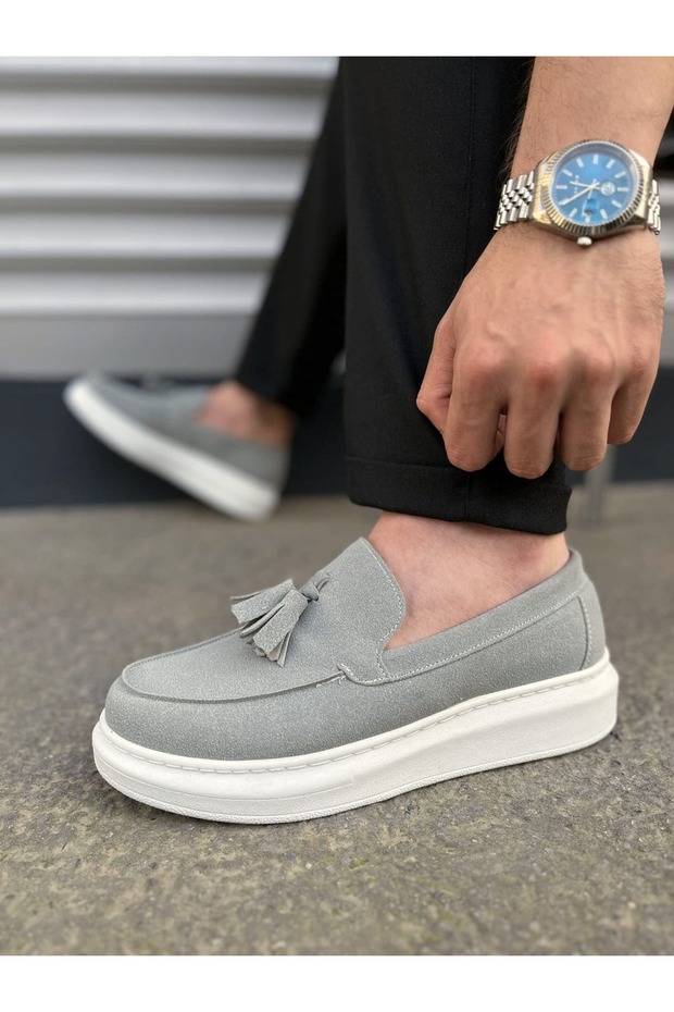 Gray Suede Tasseled Men's Casual Shoes
