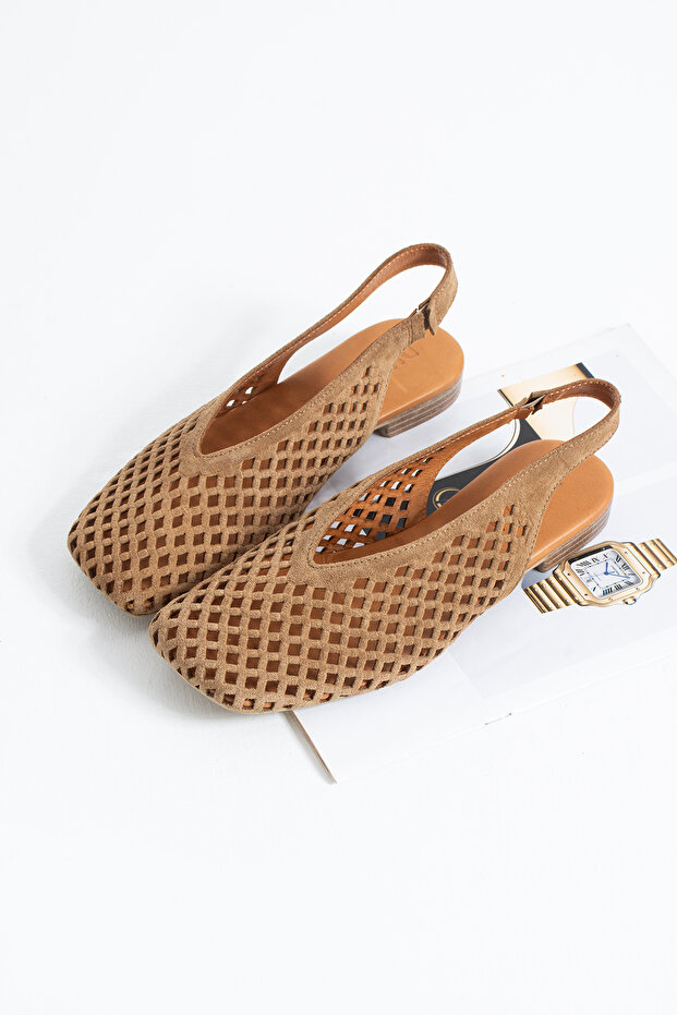Flavia Genuine Leather Laser Cut Patterned Slingback Women's Sandals Ballet Flats