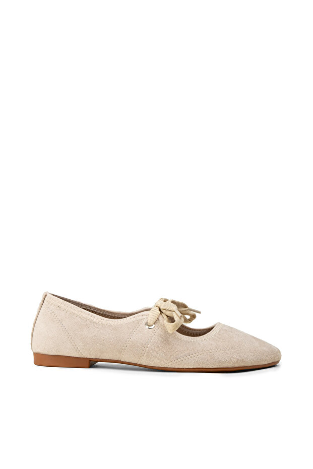 Women's Beige Lace Detail Ballet Flats