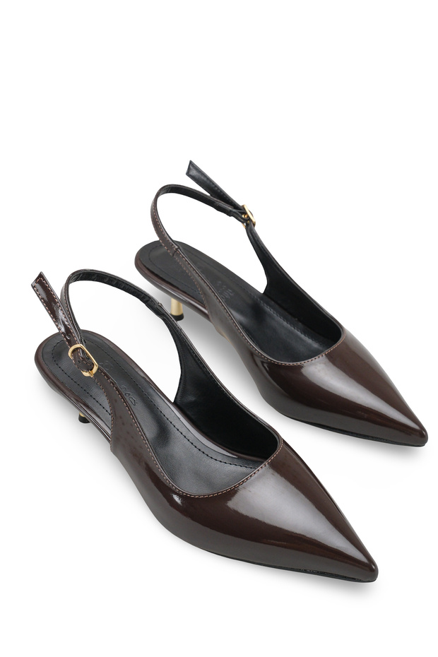 Nova Amara Women's Pointed Toe Open Back Thin Heeled Shoes 0012801 Brown Patent Leather