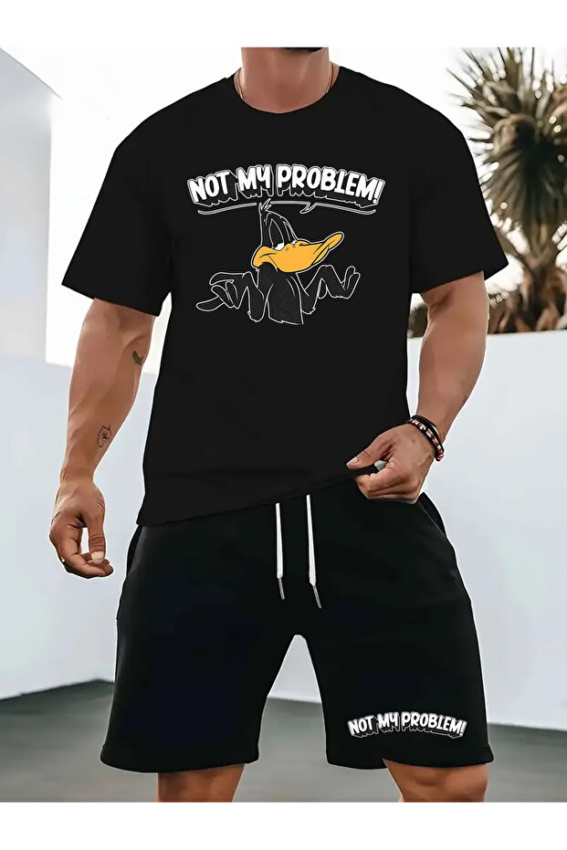 طقم شورت كبير الحجم PROBLEM مطبوع - 1