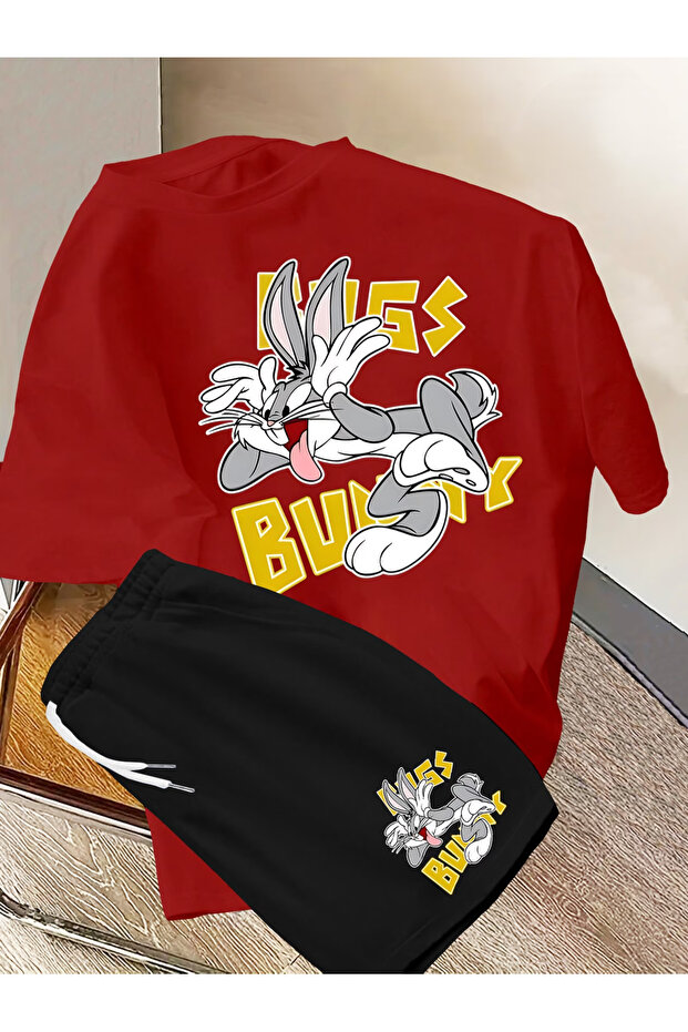 Bunny Shorts T-Shirt - Shorts Bottom Top Tracksuit Set Printed Oversized Crew Neck