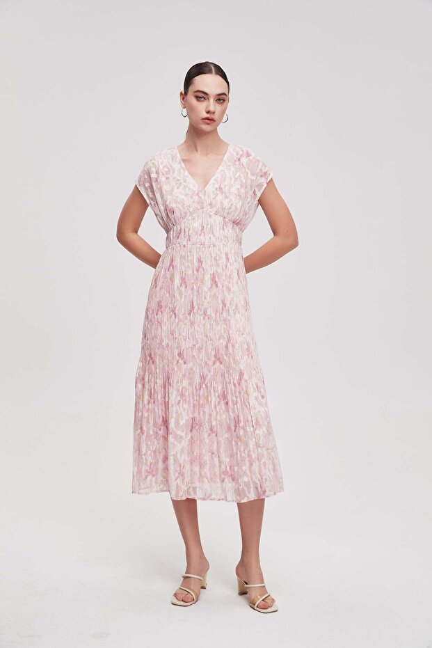 Short-sleeve printed midi dress