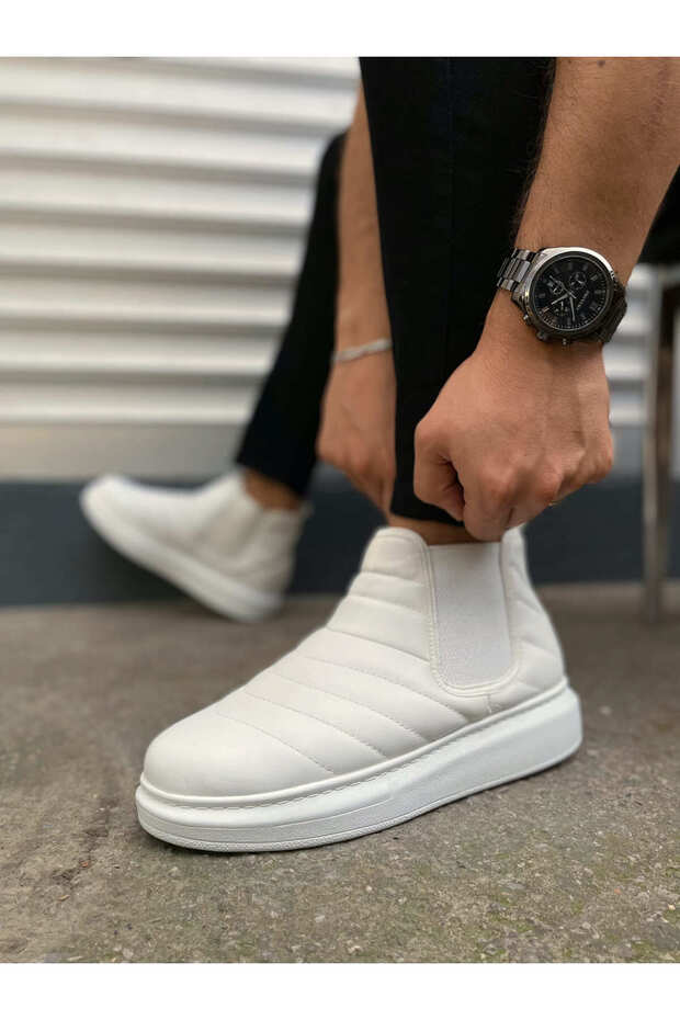 White Elastic Men's Sneakers Boots