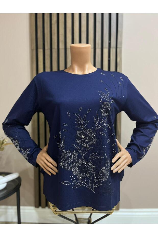 Women's Flower Garden Patterned Stone Mother Combed Cotton Blouse for Middle Age and Above