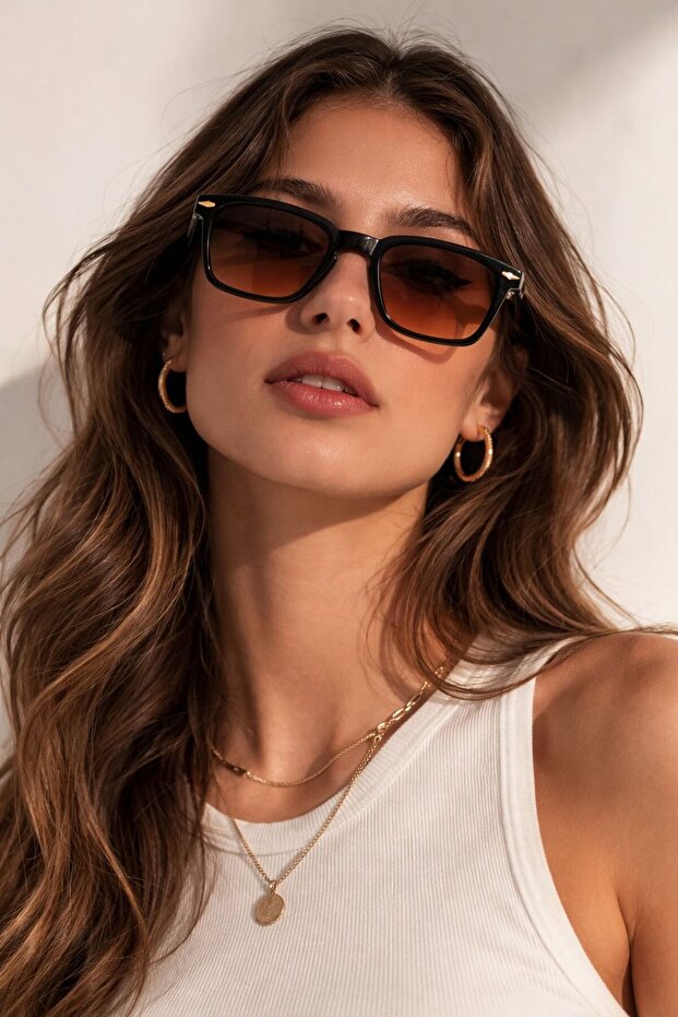 Black Square Women's Sunglasses – Brown Gradient Lens Retro Design Uv400 Protection