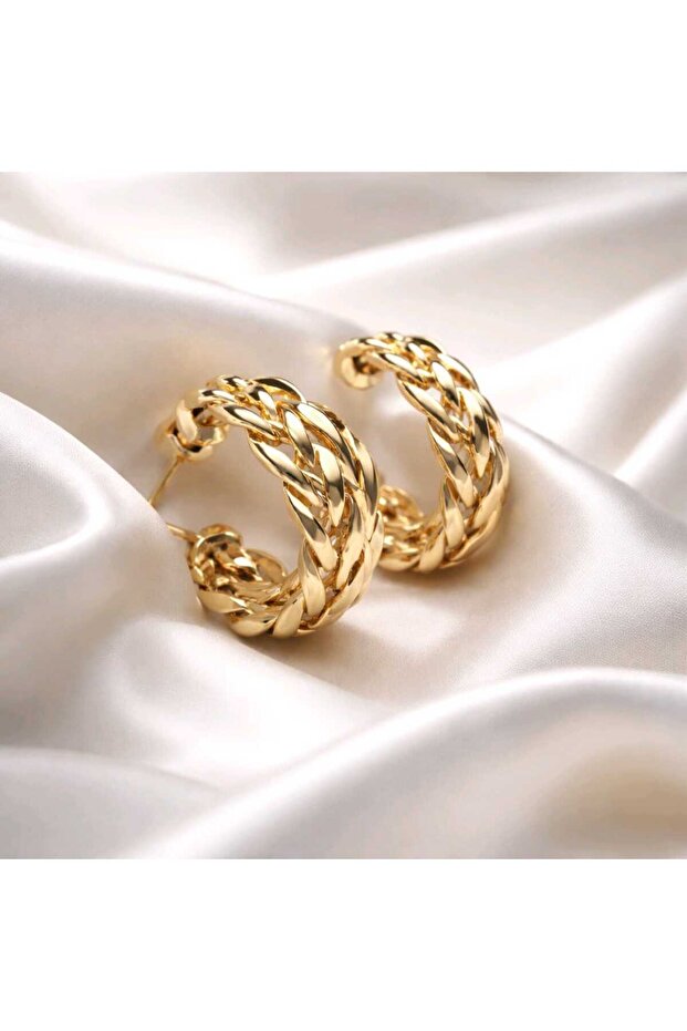 Gold Earrings with Chain Figures