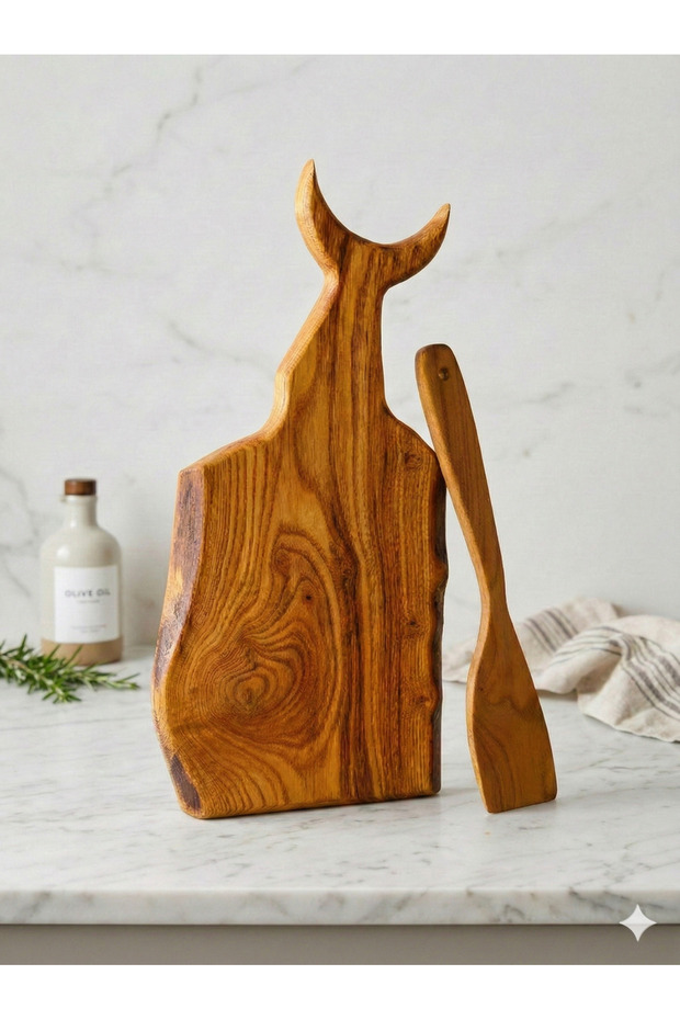 Wooden Cutting Board, Natural Handmade, with Spatula Gift