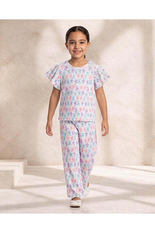 Girls Pink Butterfly Digital Print Two Piece Set