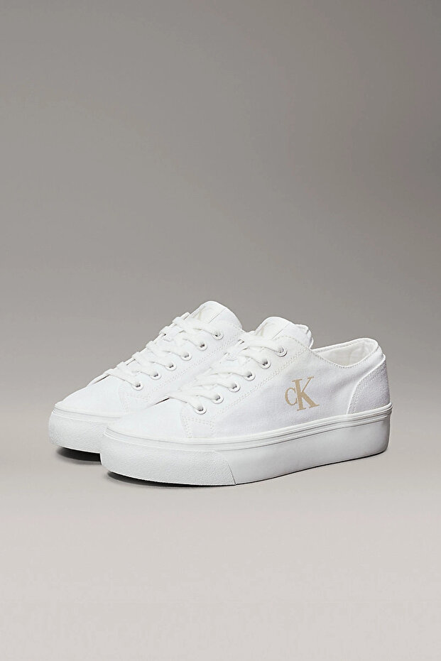 Vulkanize Flatform Düşük Bilekli Kanvas Monogram Kadın Beyaz Sneaker YW0YW01763-01W - 2
