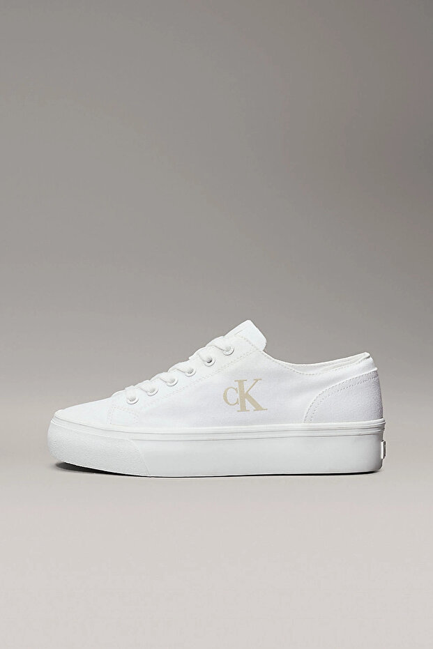 Vulkanize Flatform Düşük Bilekli Kanvas Monogram Kadın Beyaz Sneaker YW0YW01763-01W - 3