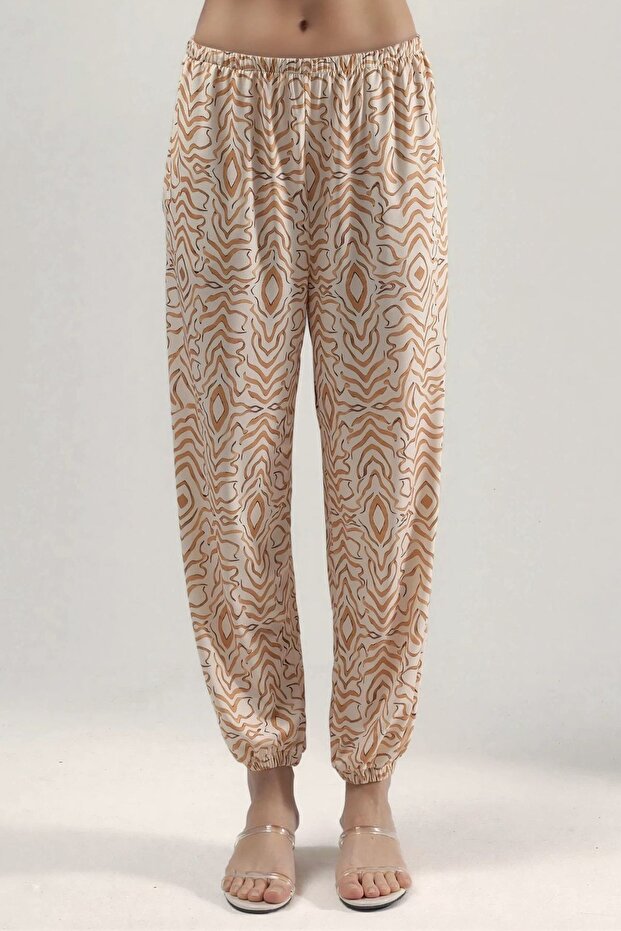 Zebra Patterned Low Waist Sandy Sweatpants - 6