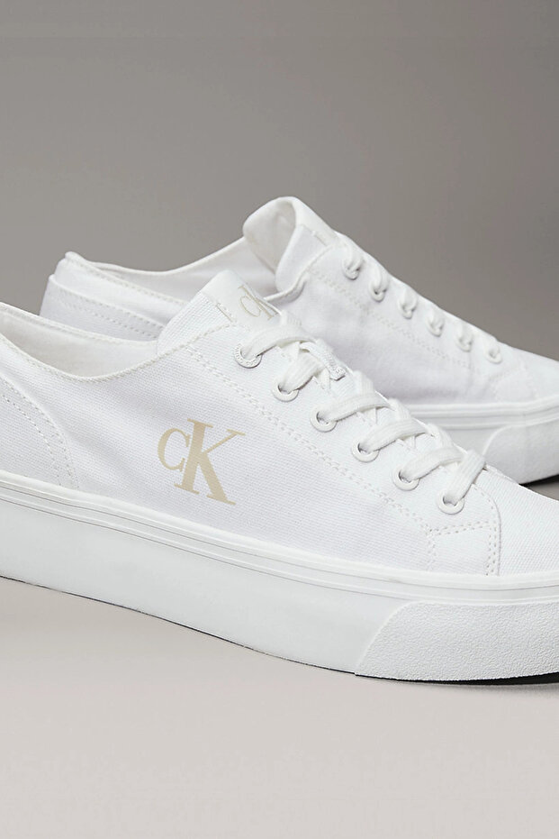 Vulkanize Flatform Düşük Bilekli Kanvas Monogram Kadın Beyaz Sneaker YW0YW01763-01W - 5