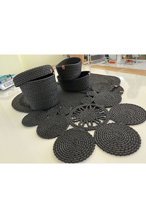 Jute, Bathroom Set, Bath Mat , Mat Set, Makeup Basket, Bucket, Toilet Mat