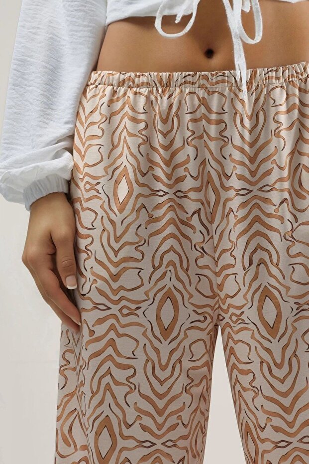 Zebra Patterned Low Waist Sandy Sweatpants - 5