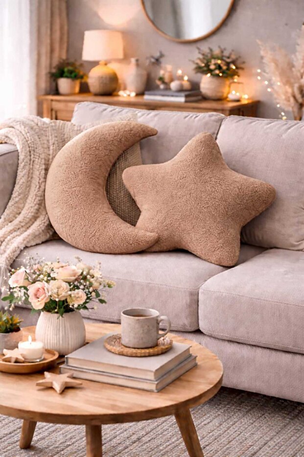 Moon Star Pillow Set Welsoft Fleece Plush Decorative Cushion Home & Children's Room