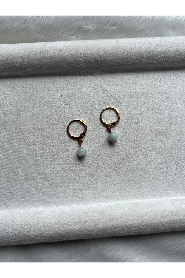 Larimar Stone Rose Plated Copper Hoop Earrings Handmade