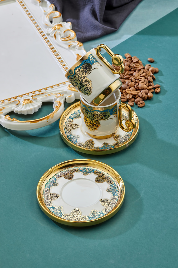 Cooker Royal Crest 90 ml 2 Kişilik Porselen Kahve Fincan Takımı CKR3870 ...