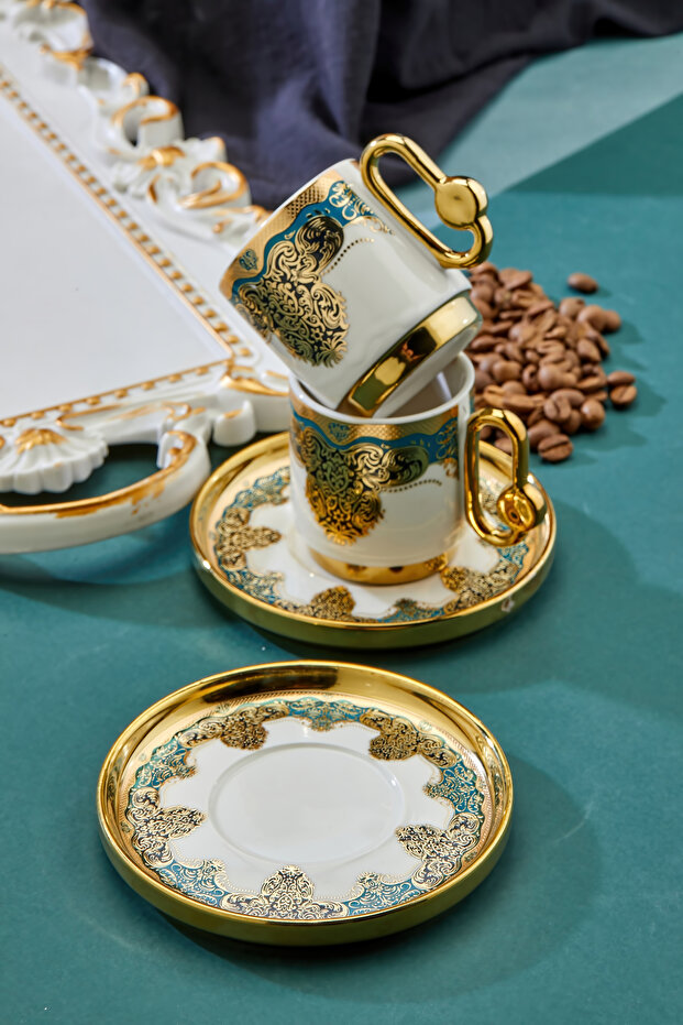 Cooker Royal Crest 90 ml 2 Kişilik Porselen Kahve Fincan Takımı CKR3870 ...