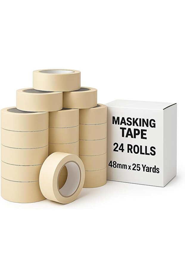 Masking Tape - 24 Rolls | 48mm x 25 Yards Durable Multi-Purpose Tape for Painting, Crafting, Labelin