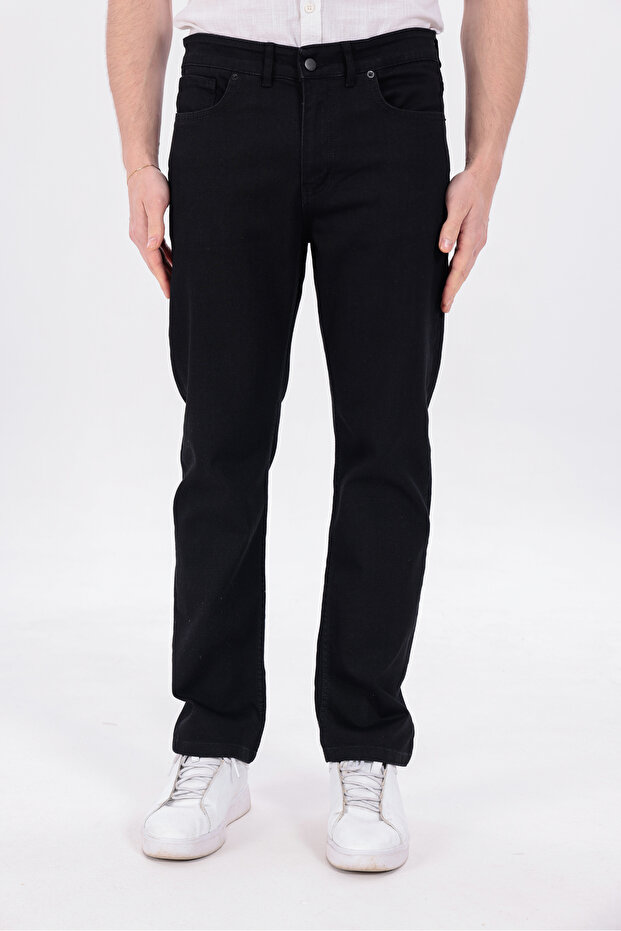 Men's Matte Black Regular Fit Straight Leg Stretchy Denim Jeans Casual