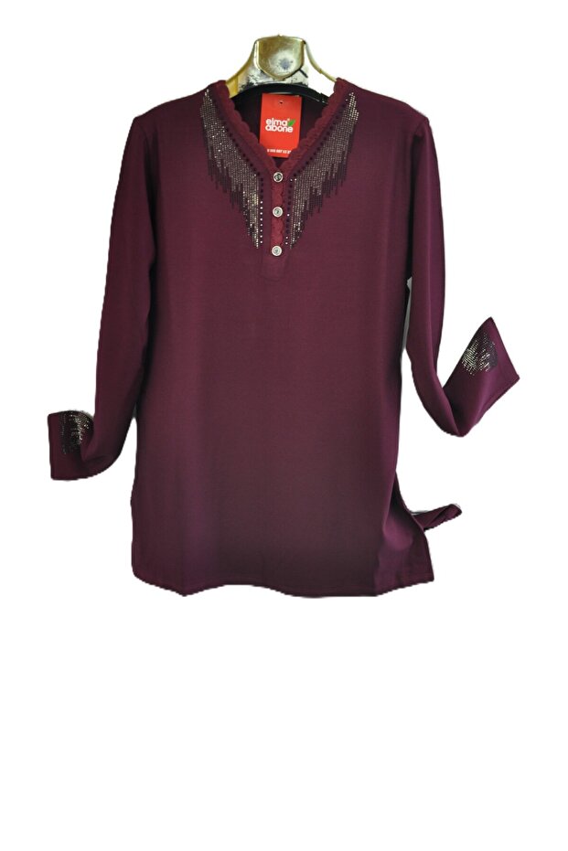 New Season Women's Clover Fabric Combed Cotton Stone-Embellished Blouse