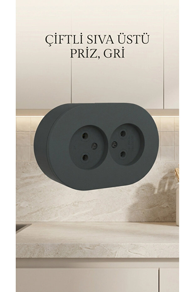 مقبس كهربائي مزدوج مثبت على السطح بلون أنثراسايت - 1
