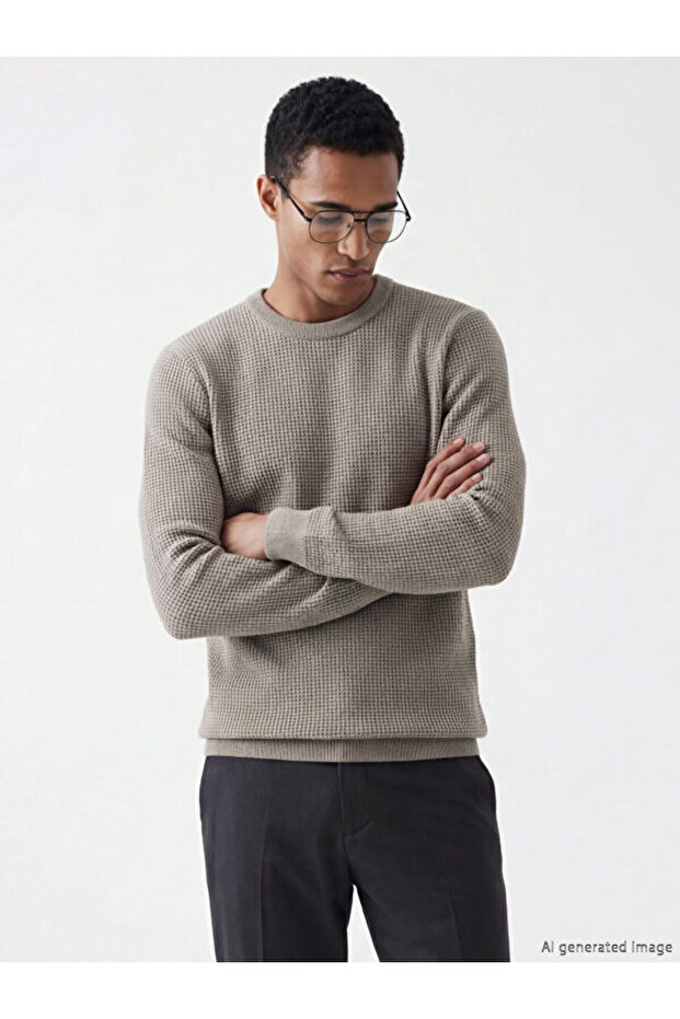 Esvab • Modern & Distinctive Honeycomb Textured Zero Roba Collar Men's Knitwear Sweater