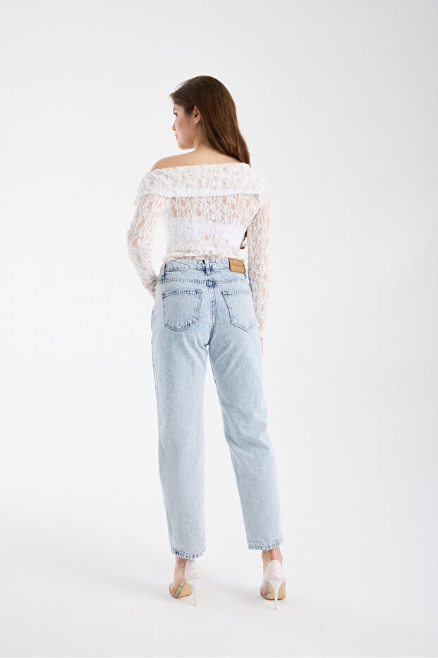 Bluză de damă detaliu pe umăr material elastic dantelă - 5