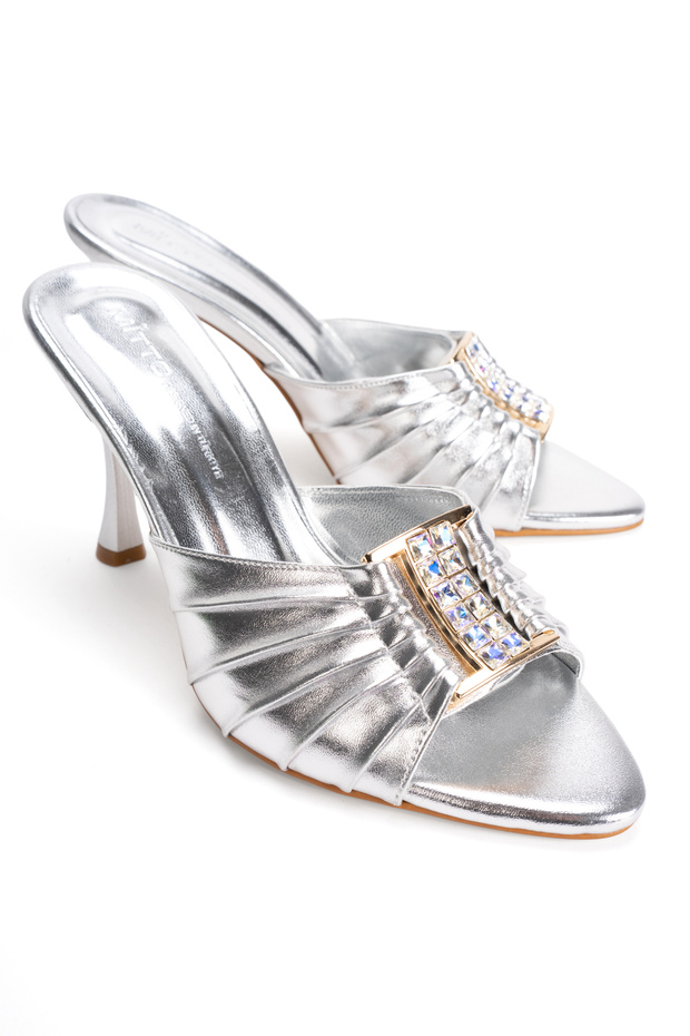Women's Stone Buckled Heeled Evening Dress Slipper