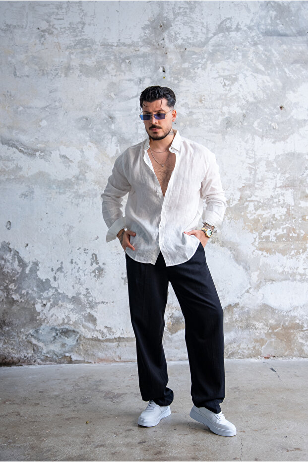 Raw Linen Oversize Shirt White