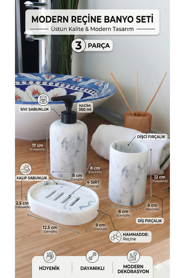 Marble Banyo Seti 3 Parça - 1